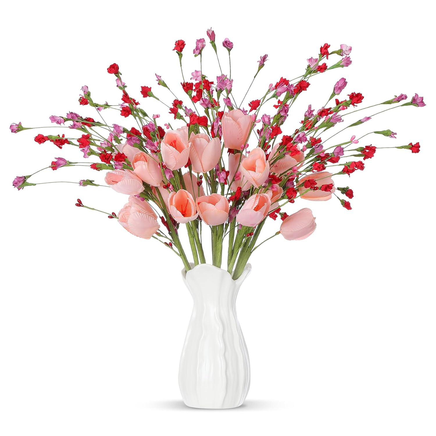 Valentines Day Decorations 12 Pack 19'' Artificial Tulip Picks With Red And Pink Flowers For Valentines Centerpieces Decor Wedding Anniversary Party Gifts