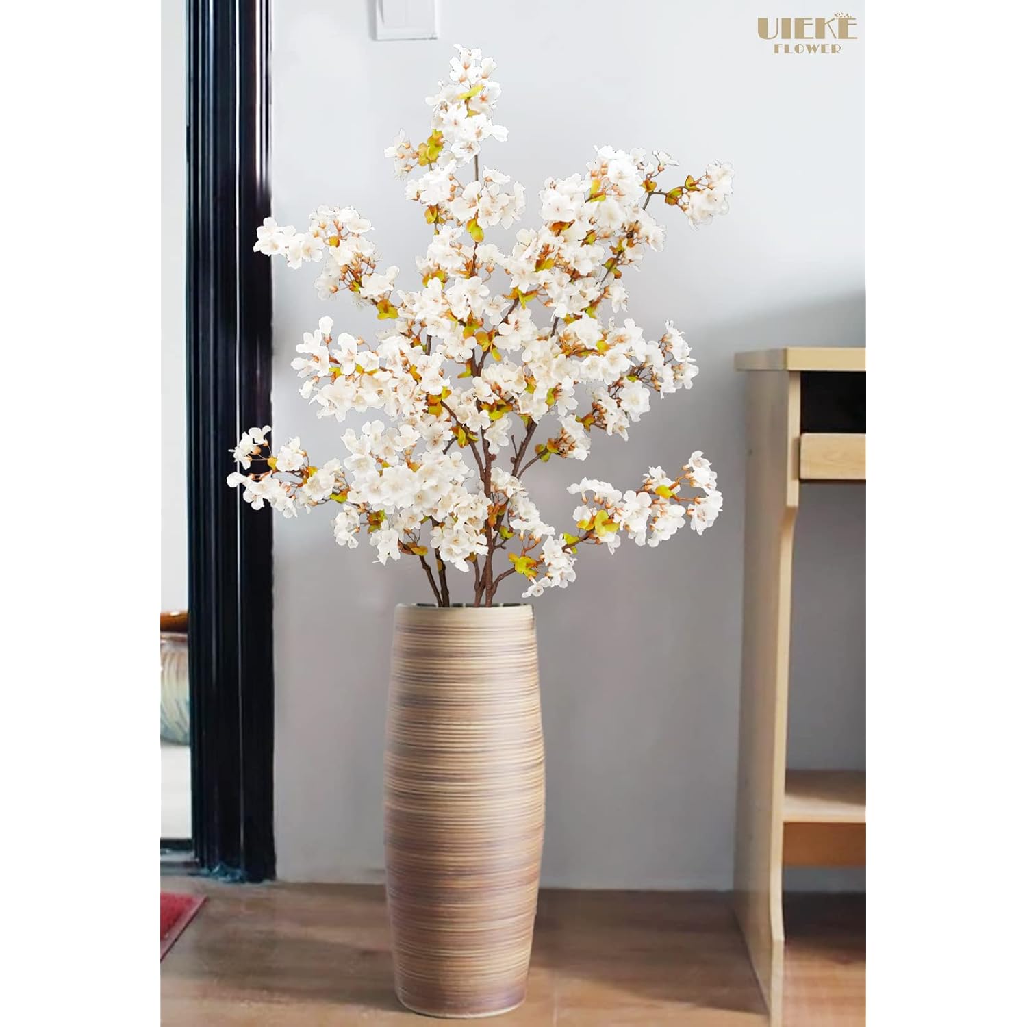 Silk Cherry Blossom Branches, 39.3In Artificial Cherry Blossom Tree Stems, Fake Plum Blossom Flowers Arrangement For Wedding Home Japanese Decor, Set Of 3, White