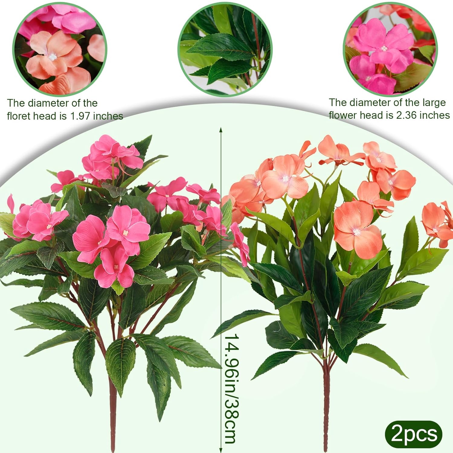 4 Pcs Artificial Impatiens Flowers For Outdoors Uv Resistant Silk Impatien Flower Outside Bushes Orange Faux Impatiens Flowers For Planter Pot Patio Lawn Garden Hanging Basket Porch Decor