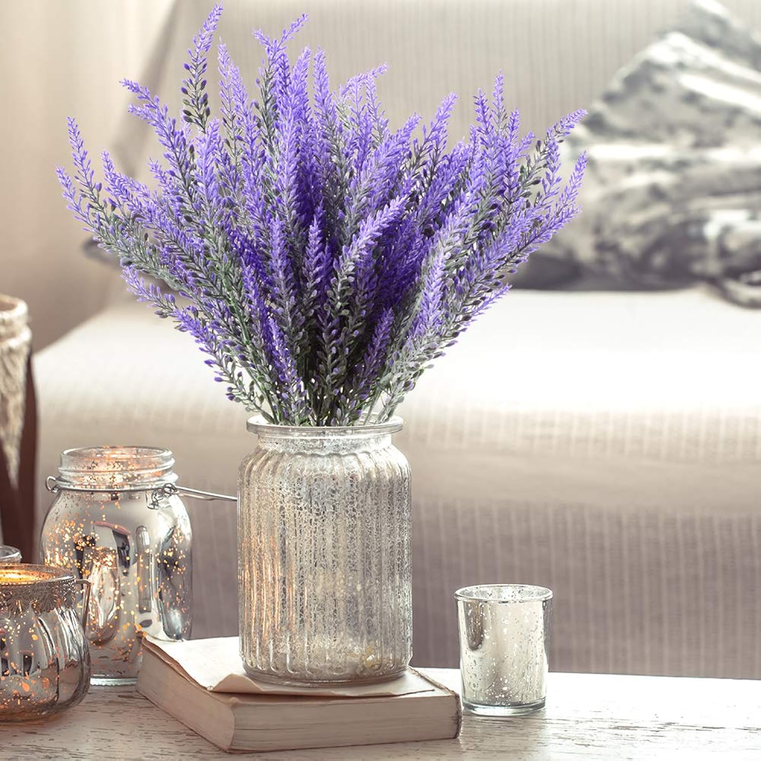 Artificial Flowers 12 Bundles Lavender Bouquet For Wedding Home Office Decoration - Purple