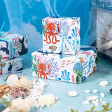 Ocean Wrapping Paper Roll - Cartoon Design Of Ocean, Whale, Turtle, Sea Creature For Birthday, Baby Shower, Holiday Party For Boys Girls Kids - 17 Inches X 32.8 Feet (46.45 Sq.Ft.)