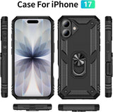 iPhone 17 Case iPhone 18 Case with Screen Protector and Built-in Kickstand Black Full Body Cover