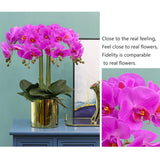 6 Pcs Artificial Phalaenopsis Flowers With 4 Bundles Leaves Artificial Orchid Flowers Stem Plants For Home Décor (Purple)