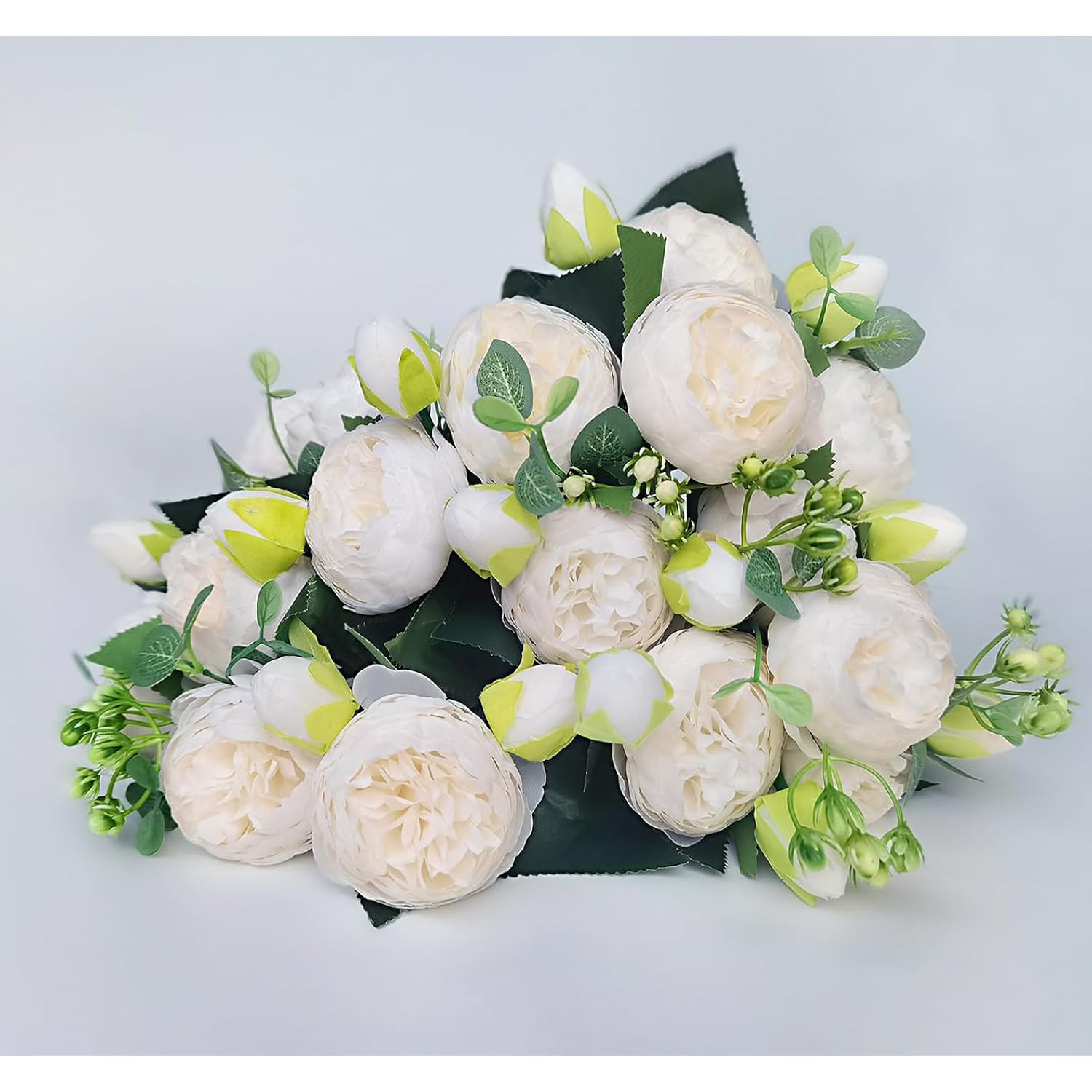 Peonies Artificial Flowers 4 Pcs Peonies Bouquets 20 Heads Silk Fake Flowers For Home Window Wedding Party Decoration(White),Vase No Included