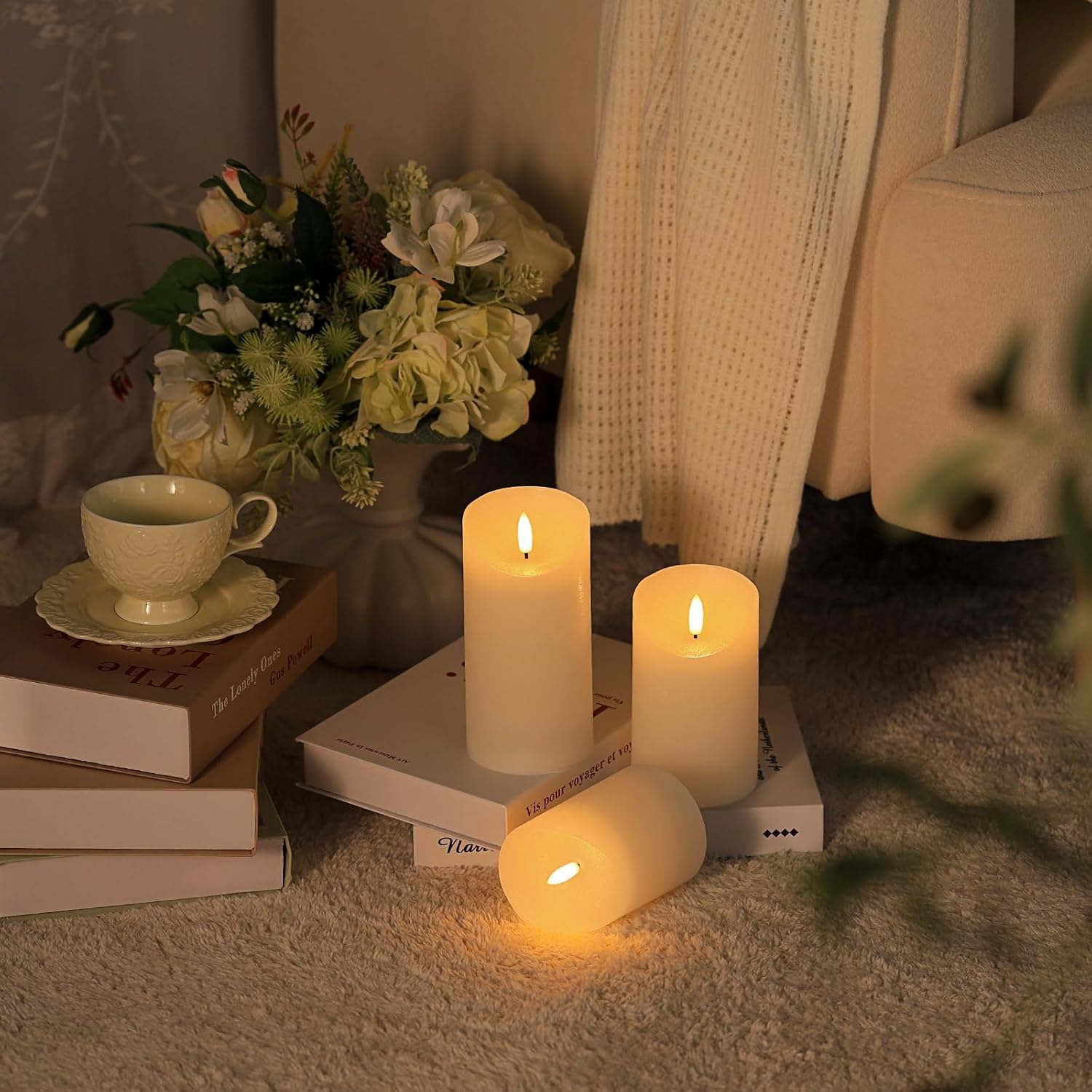 Flickering Flameless Candles With Remote, Real Wax Battery Operated Led Fake Candles With Timer For Valentines Wedding Holiday Party Home Decor, Set Of 3
