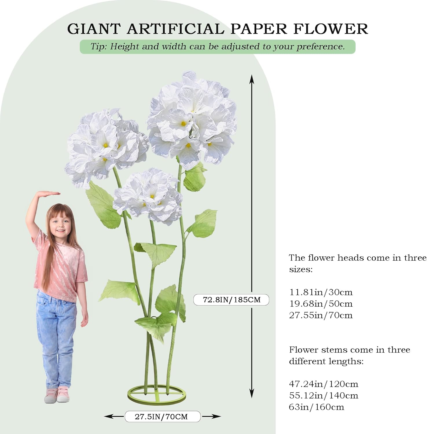 3Pcs Hydrangea Artificial Flower Decorations, Giant Flowers Wedding Decorations For Reception For Baby Shower Birthday Christmas Party Banquet Backdrop Shop Window Display Props (White)