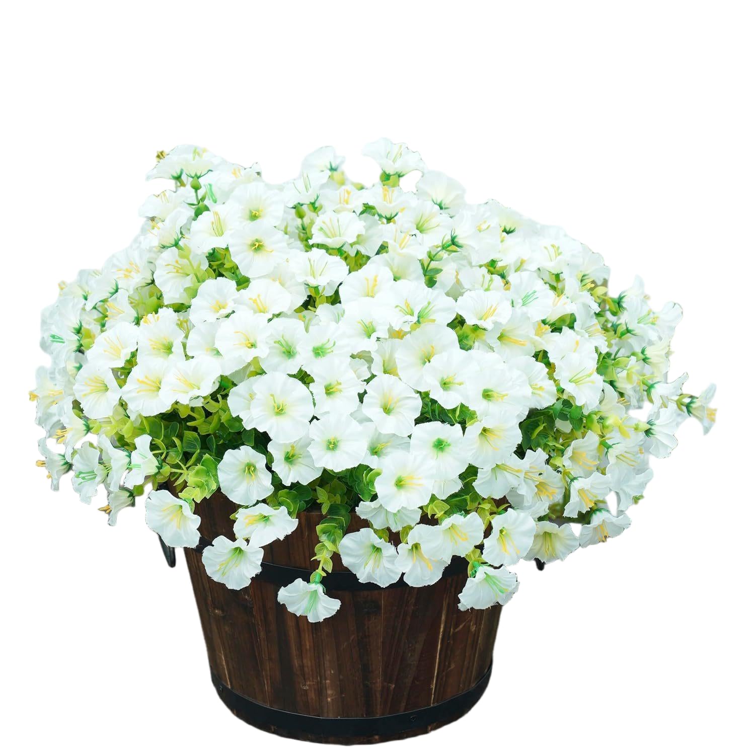 Artificial Flowers 12 Bundles Uv Resistant Fake Flowers No Fade Faux Plants For Outdoor Garden Porch Window Box Decoration (White)