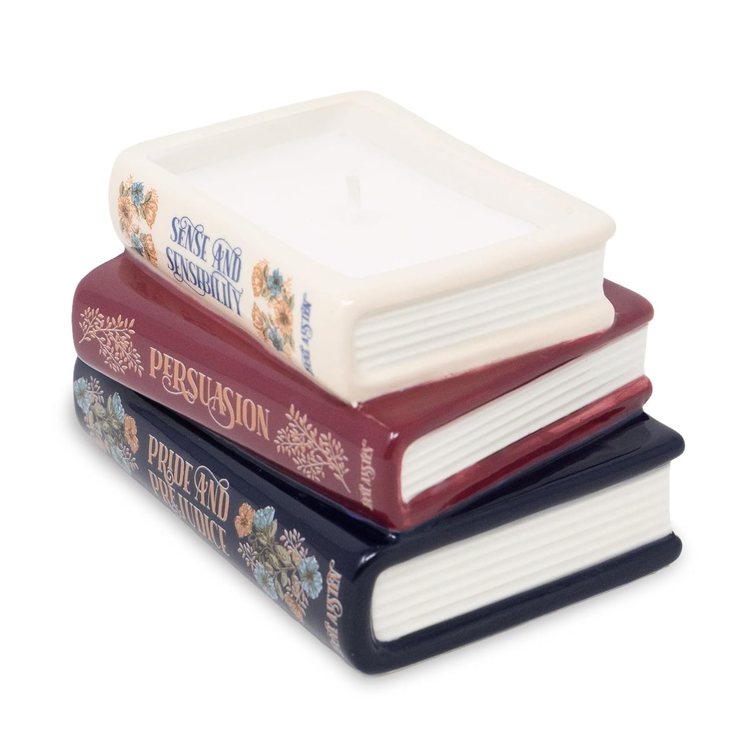 Steel Mill & Co Novelty Shaped Book Theme Scented Candle, Library Stack 6.5 Oz Wax Candle With Notes Of Earl Gray Tea And Honey, Unique Gift For Readers (Jane Austen)