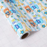 Baby Shower Wrapping Paper Roll - Blue Animal Heart Theme Newborn Gift Wrap Paper For Boy Baby Shower, Children'S Christening, Birthday, New Mommy - 17.5 In X 16.5 Ft?Cut Lines On Back