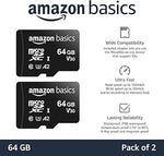 64GB Micro SDXC Memory Card 2-Pack, A2, U3, 100MB/s Read Speed, Adapter, Black