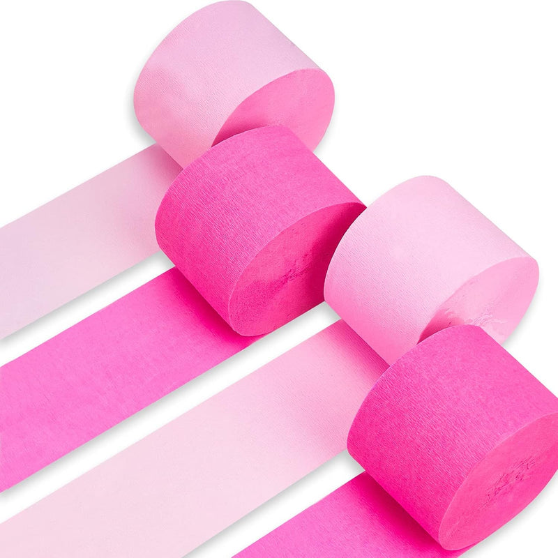 Crepe Paper Streamers 4 Rolls 328Ft, Pack Of Hot Pink And Pink Crepe Paper For