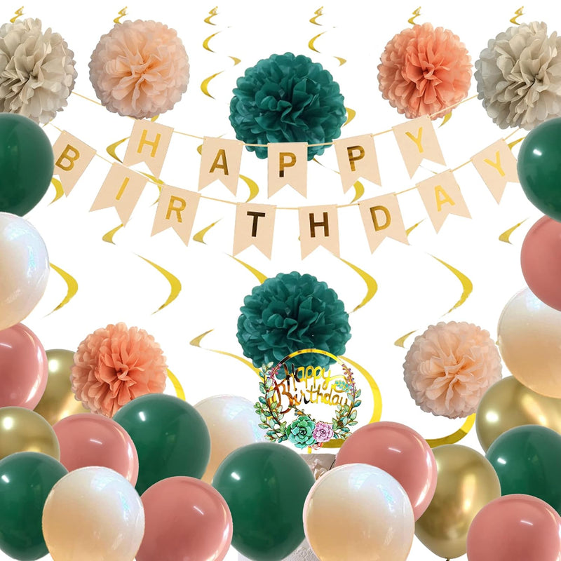 Birthday Decorations For Women Girls With Emerald Green Dusty Rose Pin