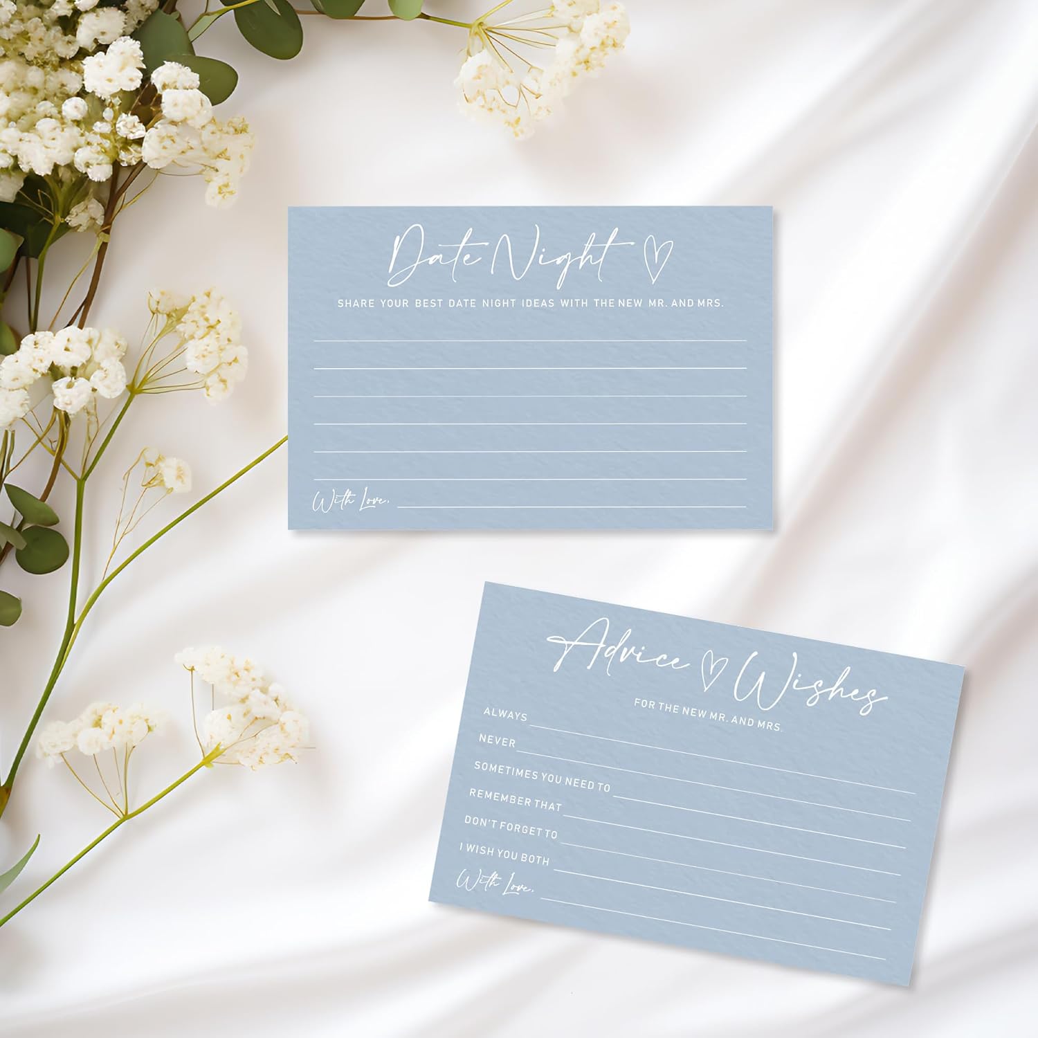 Advice & Wishes Card Set - Minimalism Blue - 15 Advice & Wishes Cards & 15 Date Night Cards Cards For New Couple, Newlyweds, Engagement, Wedding Party Favor & Supplies - B02