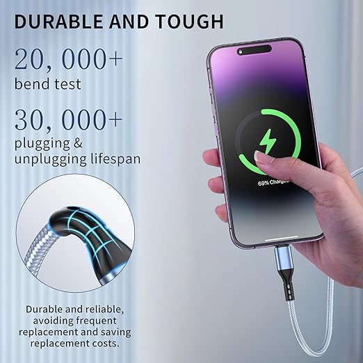 3 Pack 10FT MFi Certified Lightning Cable Nylon Braided Fast Charging Cord for iPhone