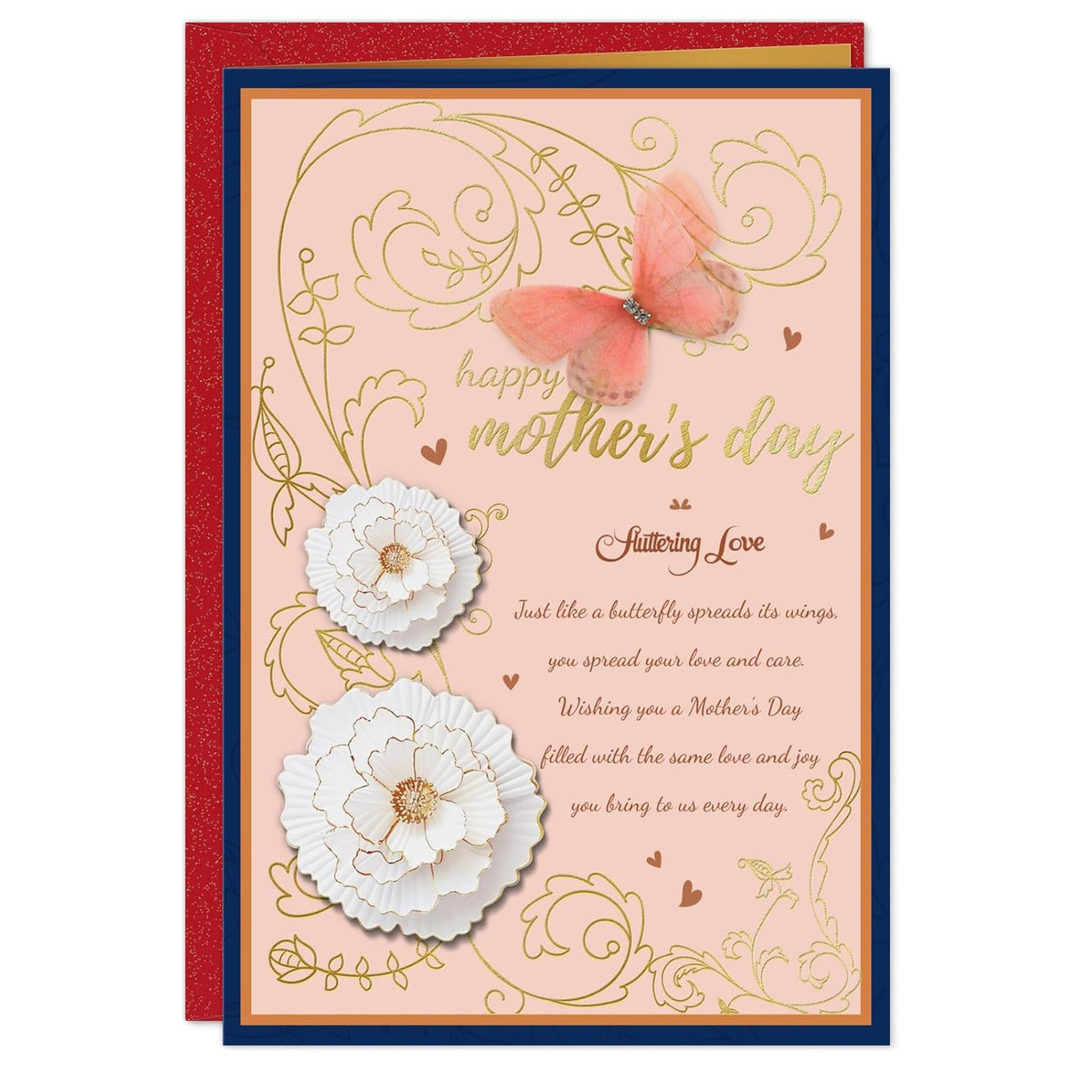 Mothers Day Card For Wife - 5.5"X8" 3D Flower Butterfly Mothers Day Card With Envelope Golden Foil Design Best Gifts For Mom Sister Best Friend Grandma Wife