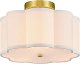 12.6 Inch Gold Semi Flush Mount Ceiling Light 3 Light Flower Fabric Shade Fixture