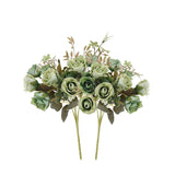 5 Stems 10 Heads Artificial Flowers Small Roses With Leaf Bouquet For Valentines Decoration Kitchen Wedding Office (2 Pack, Green)