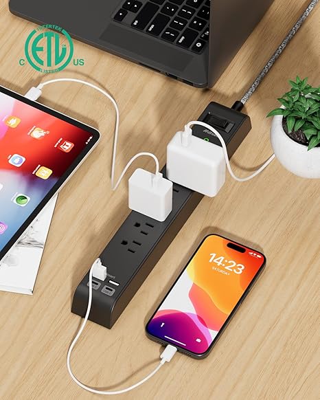 2 Pack Surge Protector Power Strip with 6 Outlets 4 USB Ports 5FT Extension Cord