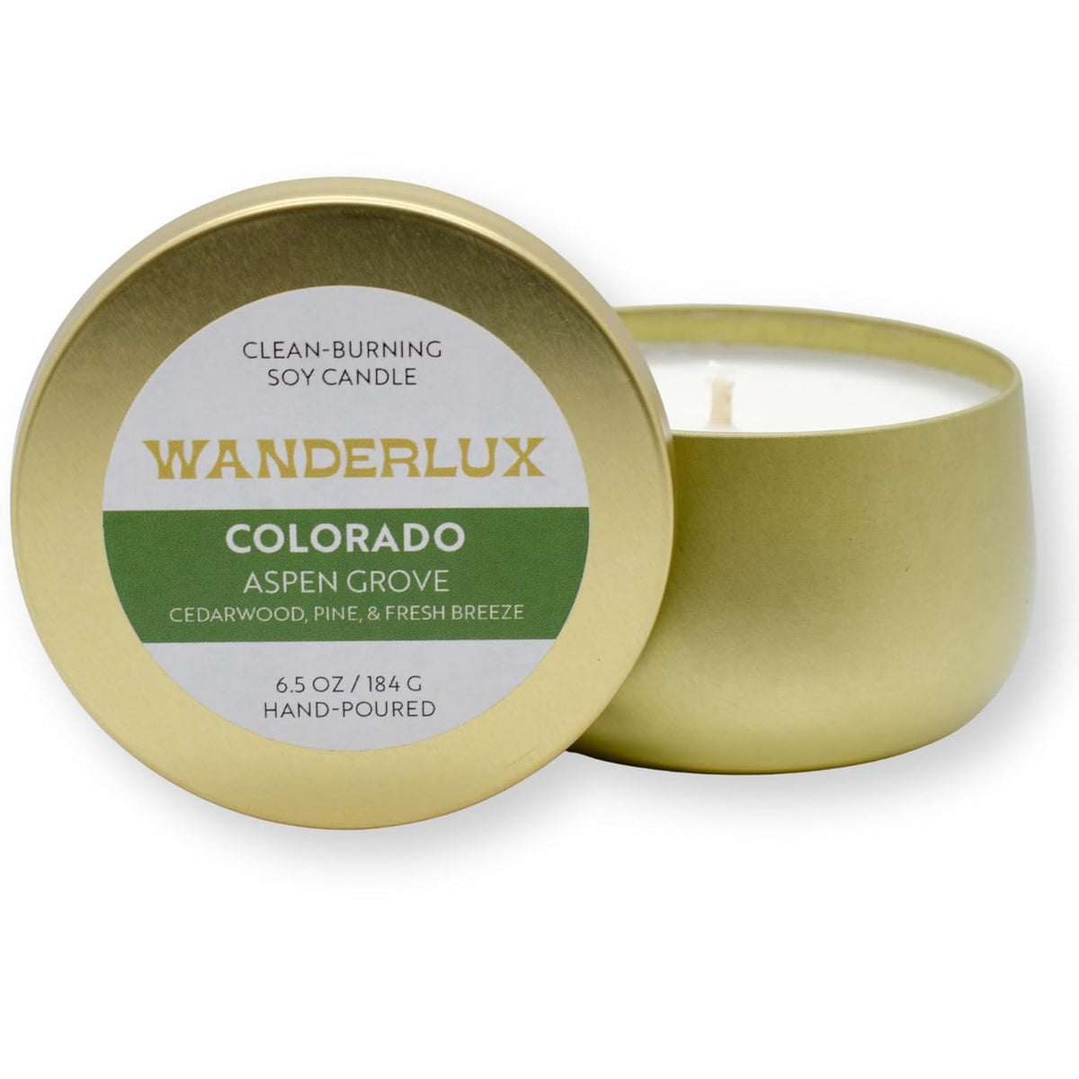 Aspen Grove Soy Candle – Colorado Collection – Hand-Poured In Usa, Birch, Pine, Ozonic, Brass Tin With Lid, 6.5 Oz