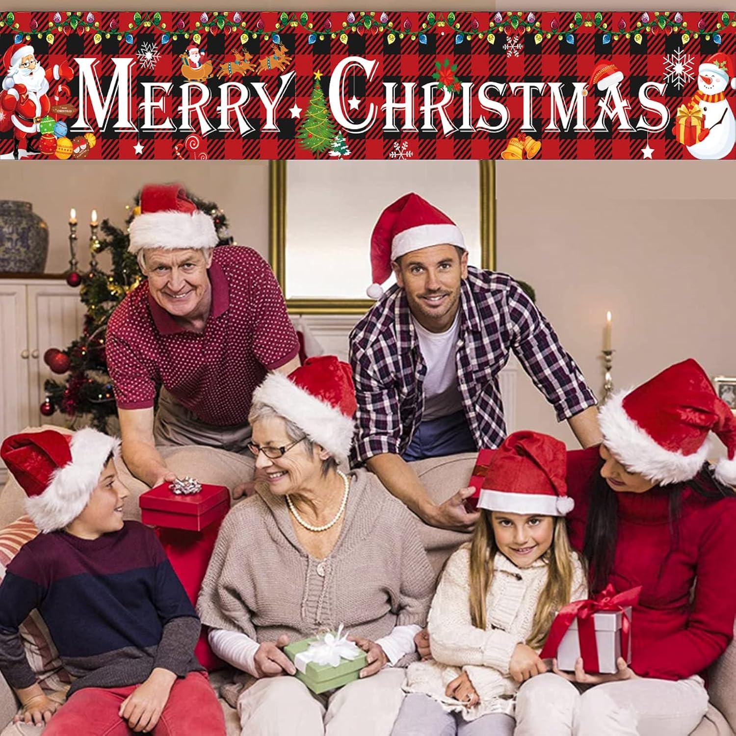 Large Merry Christmas Banner Outdoor Xmas Decorations Christmas Red Buffalo Plaid Banner Yard Sign Decorations Merry Christmas Decorations