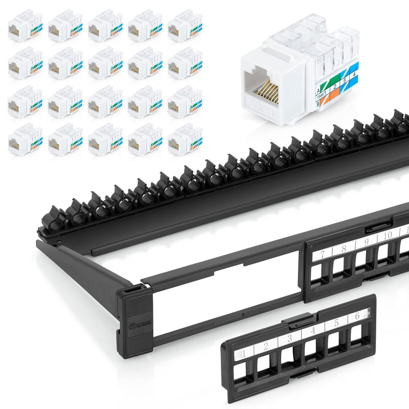 Bundle – 2 Items: Snap-In 24-Port Keystone Patch Panel + 20 Pack Of Rj45 Cat6/