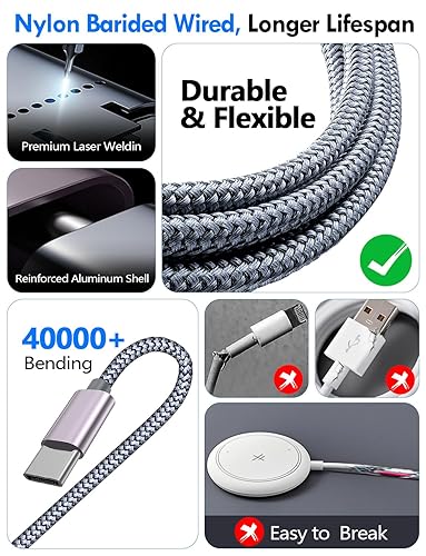 2 Pack Multi Charging Cable for Apple Watch iPhone Samsung USB C Lightning 4FT Travel Charger