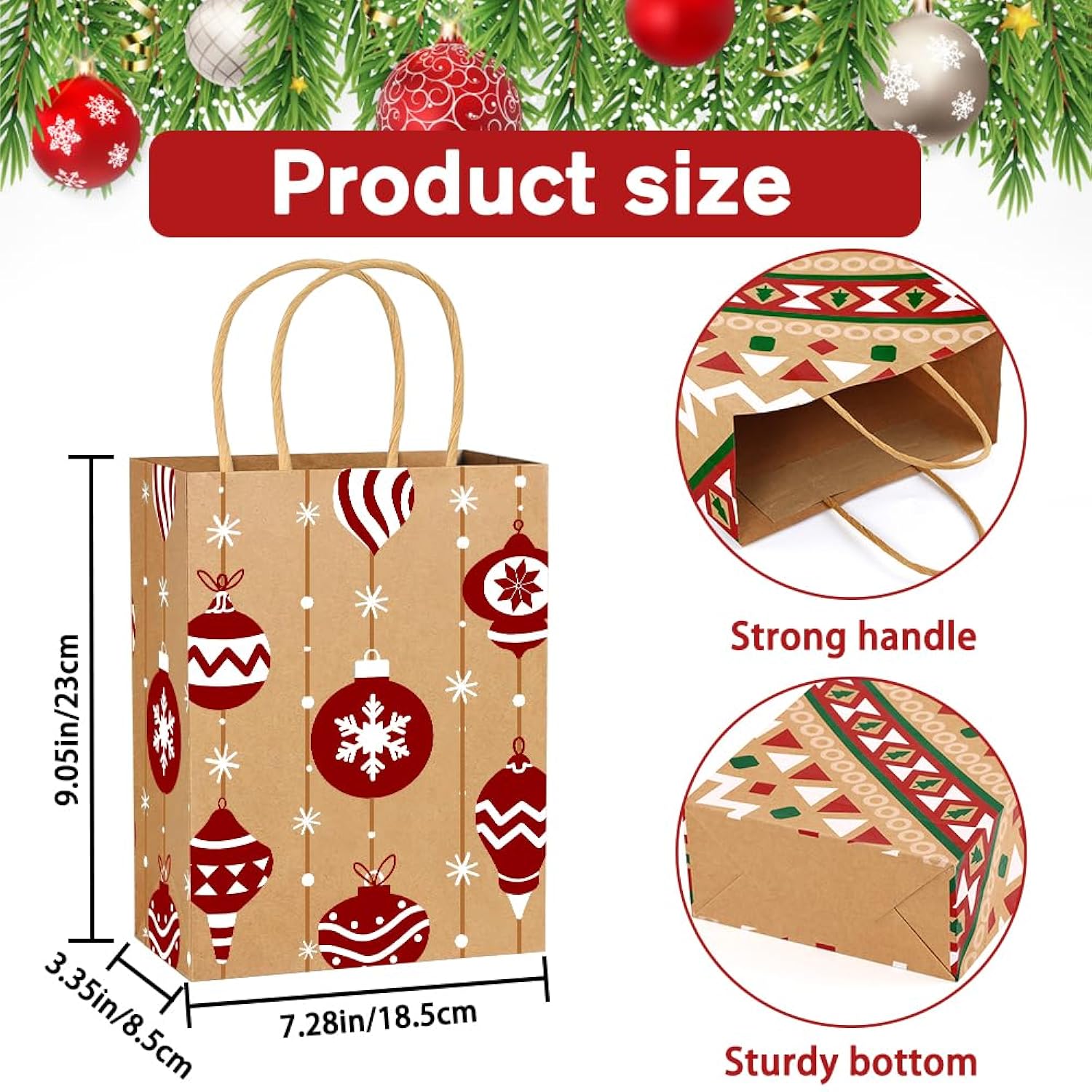 24Pcs Christmas Kraft Gift Bags 8 Styles Xmas Wrapping Paper Bags Medium Size Xmas Gift Bags With Handles Reusable Goody Treat Bags Bulk For Holiday Party Favor Supplies