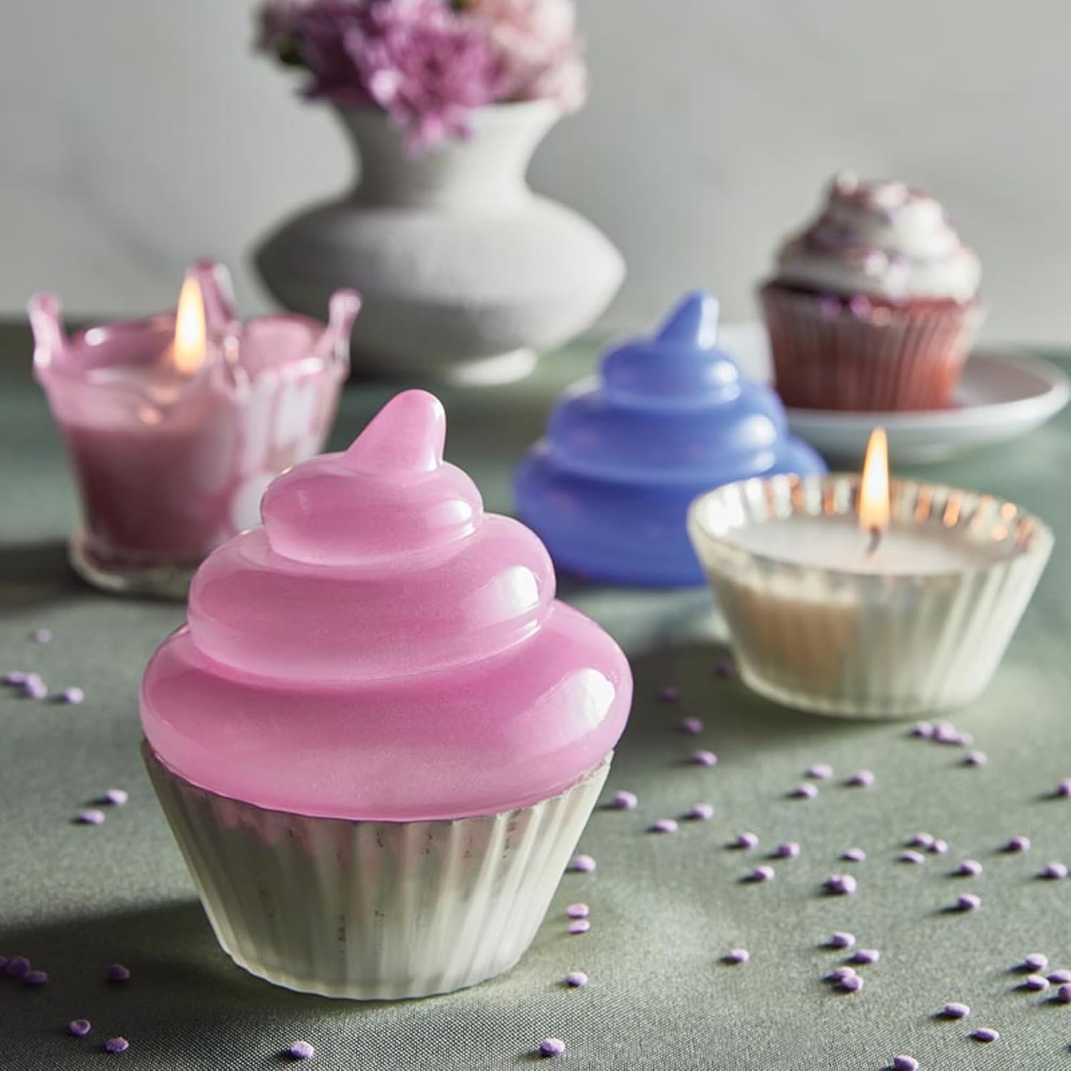 Scented Candles Handmade Pink Cupcake-Shaped Glass Candle, 4" Dia X 4.75" H, Cookies