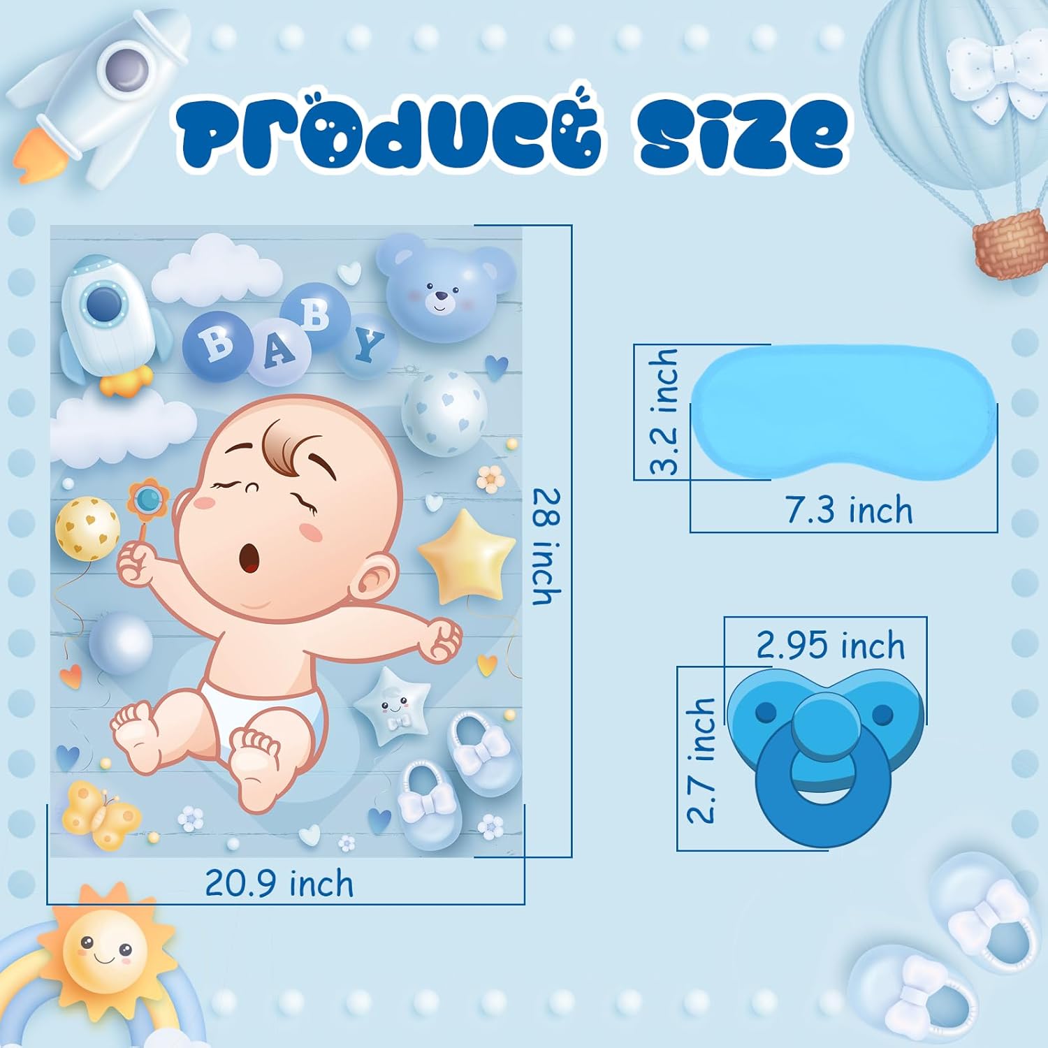 Pin The Pacifier On The Baby Shower Games Blue Balloon Baby Shower Decoration With Large Poster 48 Stickers Blindfold Pin Game For Birthday Party Decorations Activities Supplies