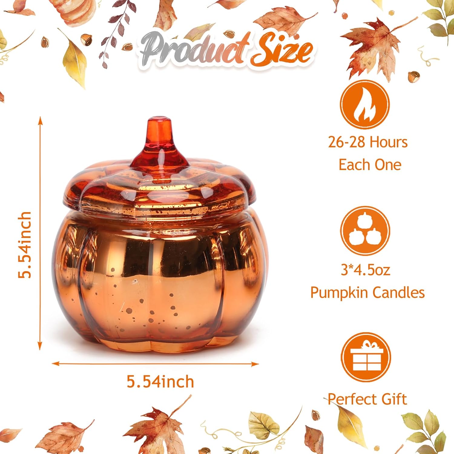 Thanksgiving Pumpkin Shaped Candle, Pumpkin Spice Scented Candle Gift Set For Fall, Autumn Farmhouse Decoration Halloween 3X4.5Oz