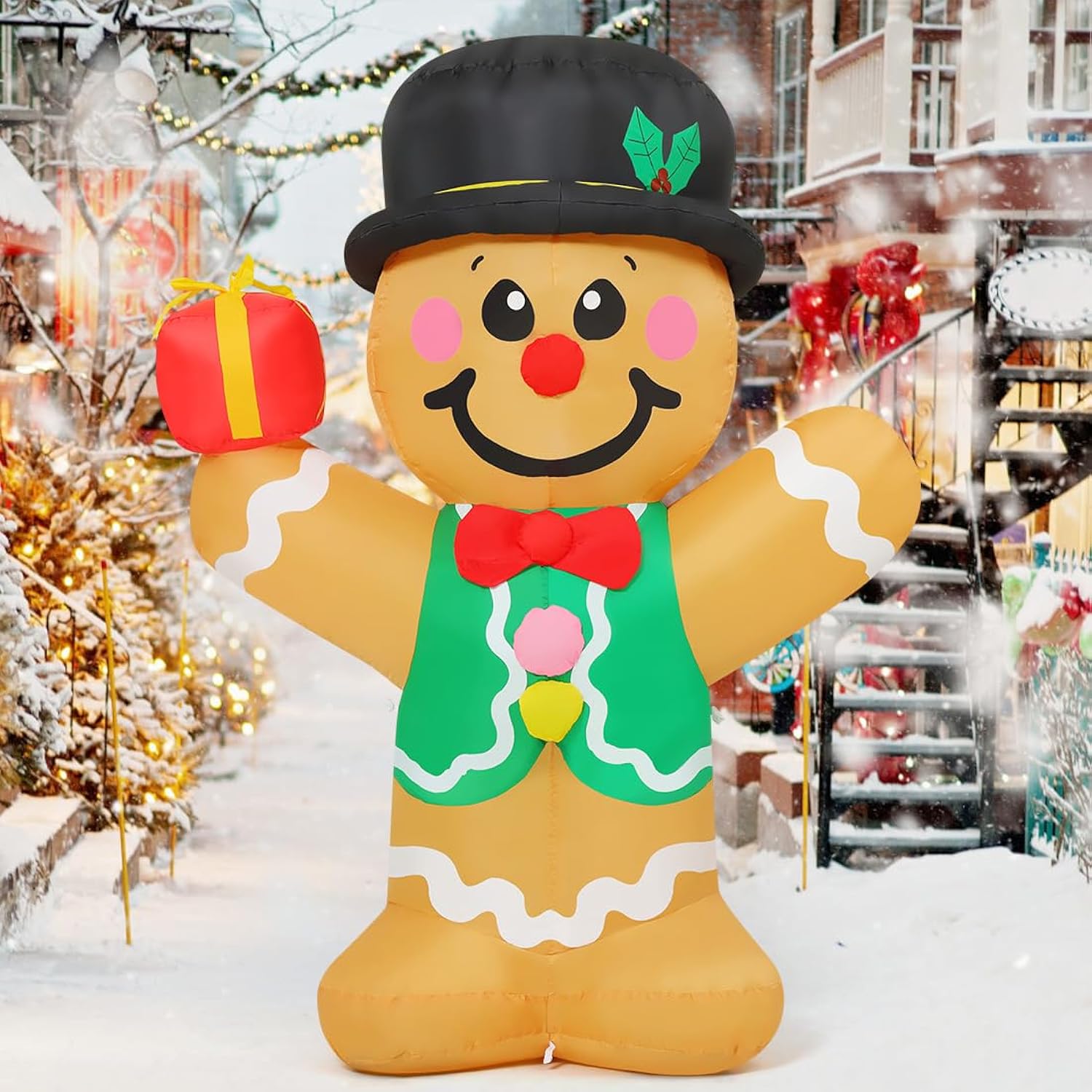5 Ft Christmas Inflatables Gingerbread Man Outdoor Christmas Decorations Blow Up Yard Decor With Led Lights For Xmas Hol