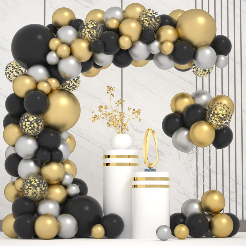 Black And Gold Balloons Arch Kit 125Pcs Metallic Gold Sliver Black Bal