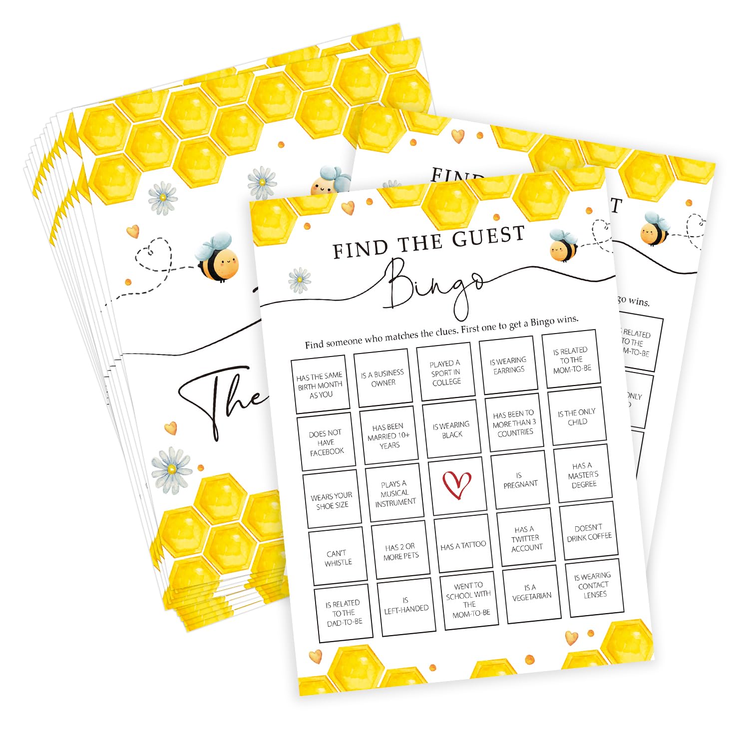Find The Guest Bingo Baby Shower Game, Bee Baby Shower Game, Baby Shower Decorations, Gender Reveal Party Supplies, Set Of 30 Game Cards - Yx10