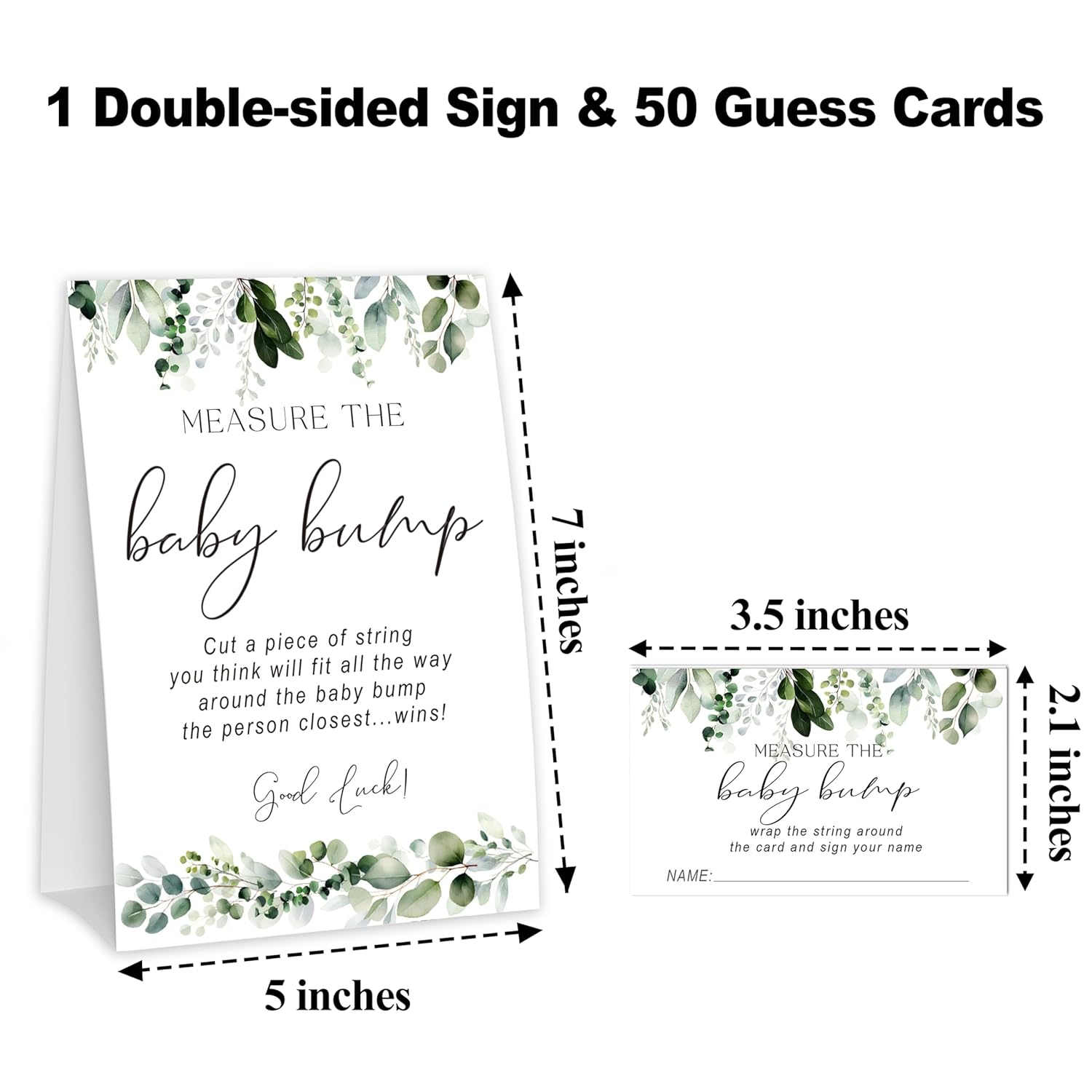 Baby In Bloom How Big Is Mommys Belly Game, Measure The Baby Bump Baby Shower Game, Greenery Baby Shower Party Decorations & Supplies, 1 Sign & 50 Guess Cards-A12