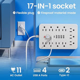Surge Protector Power Strip 11 Outlets 4 USB 2 USB C 5 Ft Extension Cord