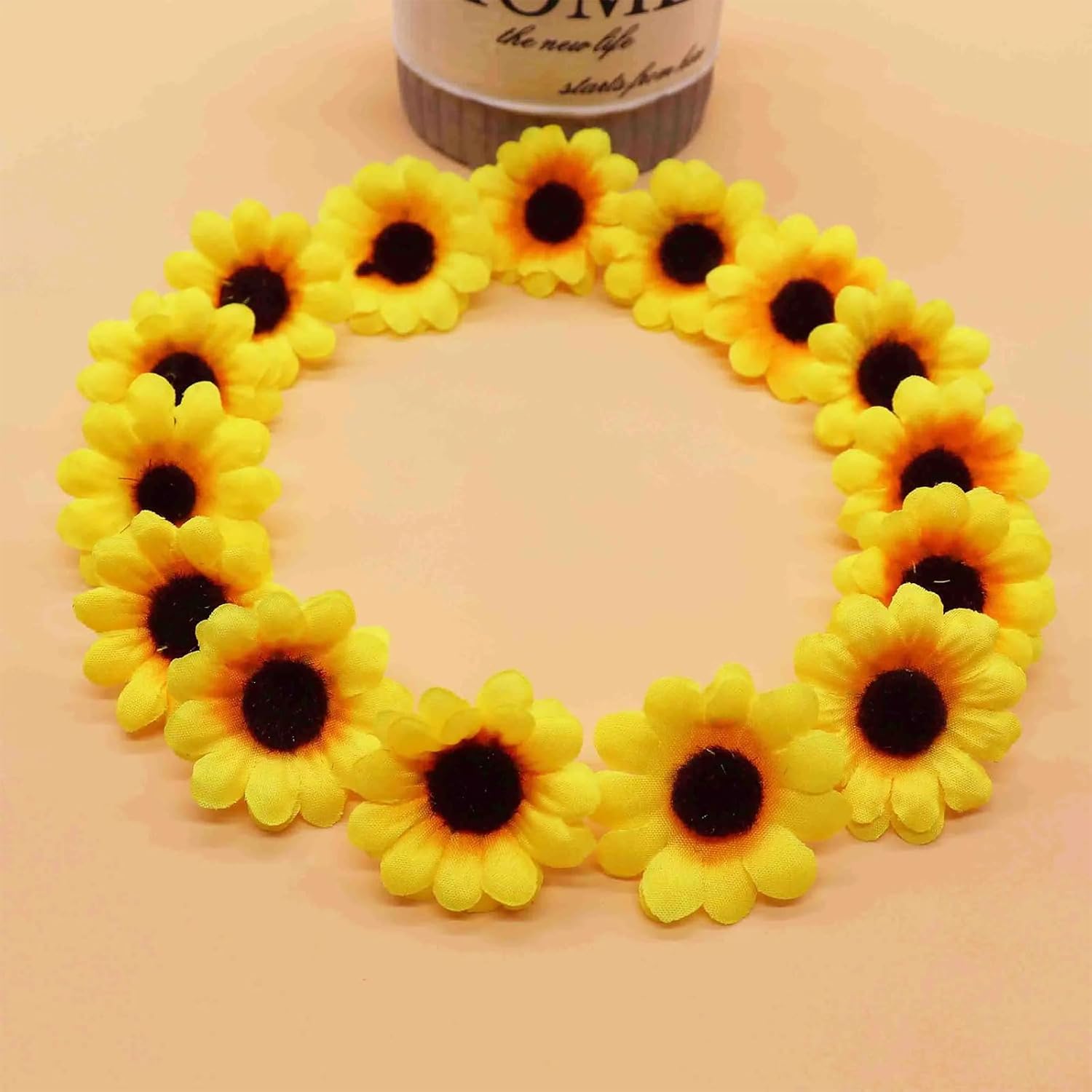 100Pcs Yellow Sun Flower Heads Decorations,Artificial Mini Daisy Decorative Flower,Sunflower Decorative Fabric Flowers,Craft Floral Embellishments For Diy Crafts Wedding Floral Arrangements
