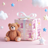 1St Birthday Wrapping Paper Roll For Toddler Girl, Mini Roll, Pink Bear Balloons And Number 1 Gift Wrap Paper For First Birthday Party, Baby Shower Celebration, 17 Inches X 16.4 Feet