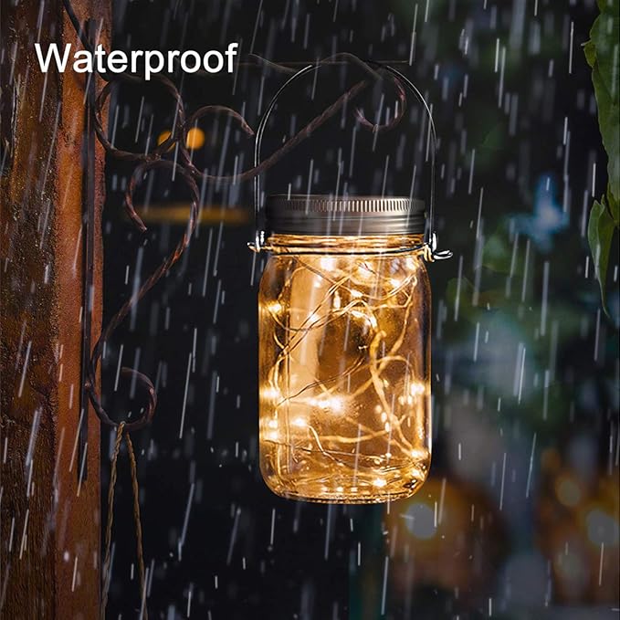 8 Pack Solar Mason Jar Lights 30 LED Solar Fairy String Lights Outdoor Waterproof Mason Jar Lid Lights Solar Powered Lantern Hangers for Garden Patio Party Wedding Decor No Jars Included