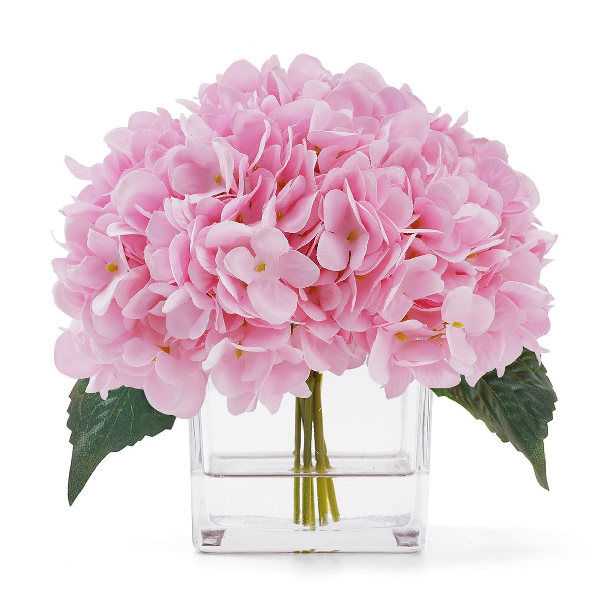 Artificial Hydrangea Flowers In Vase, Silk Floral Arrangement In Vase With Faux Water For Home Decor Indoor, Room Table (Pink)