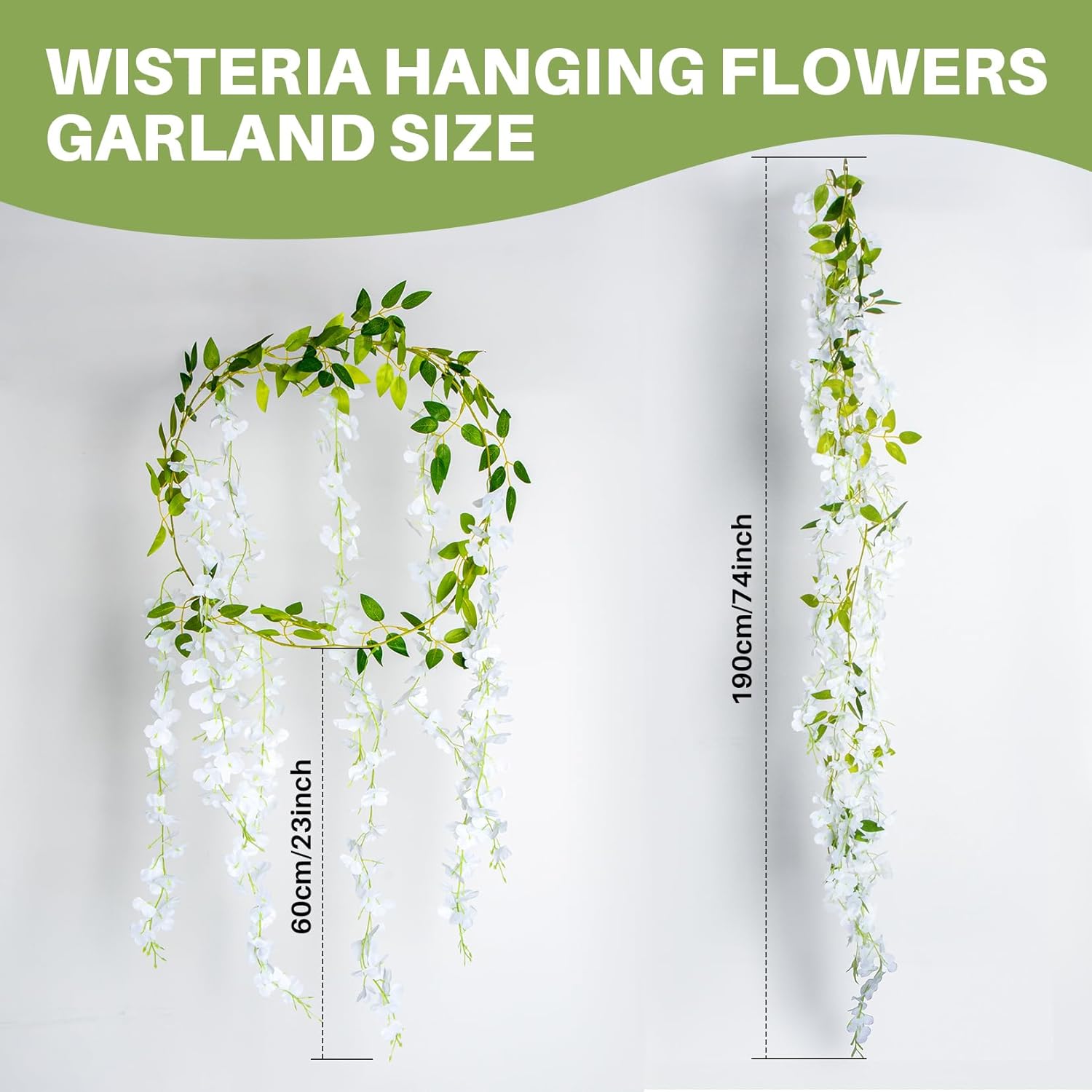 2 Pcs Artificial Wisteria Hanging Flowers - 6.23 Ft Wisteria Hanging Flowers Garland Fake Flower Vines White Floral Garland For Home Outdoors Fairy Garden Tea Party Wedding Arch Flower Decor