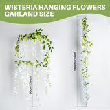 2 Pcs Artificial Wisteria Hanging Flowers - 6.23 Ft Wisteria Hanging Flowers Garland Fake Flower Vines White Floral Garland For Home Outdoors Fairy Garden Tea Party Wedding Arch Flower Decor