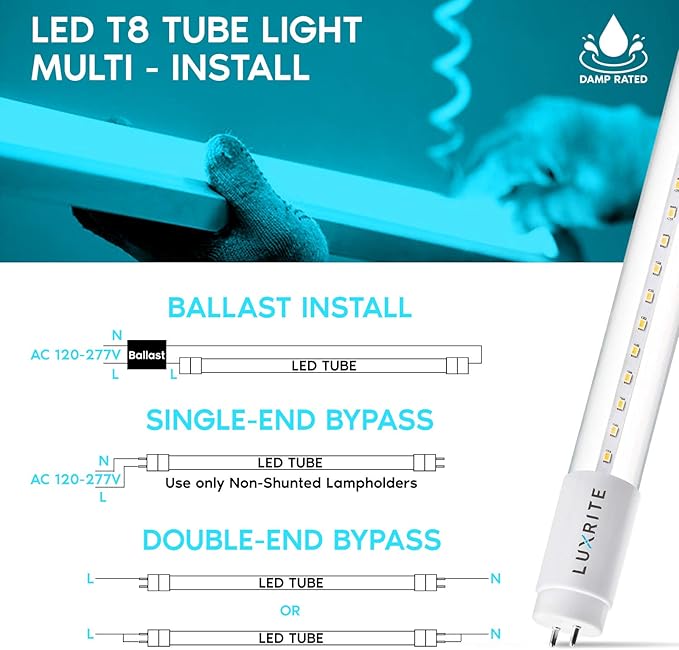 4 Pack 4FT T8 LED Tube Lights 13W 3000K Soft White Ballast and Ballast Bypass Compatible