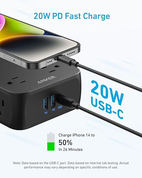 Surge Protector Power Strip with 8 Outlets 3 USB Ports 1 USB C 2000J 5FT Flat Plug Extension Cord