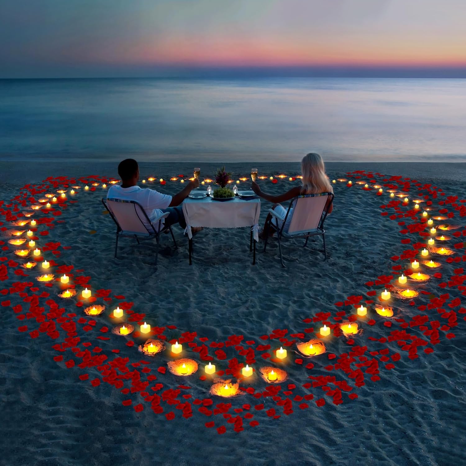 6000 Pcs Artificial Rose Petals With 72 Pcs Romantic Flameless Candles, Led Heart Tea Lights Battery Operated For Romantic Night Wedding Anniversary Table Party Decoration