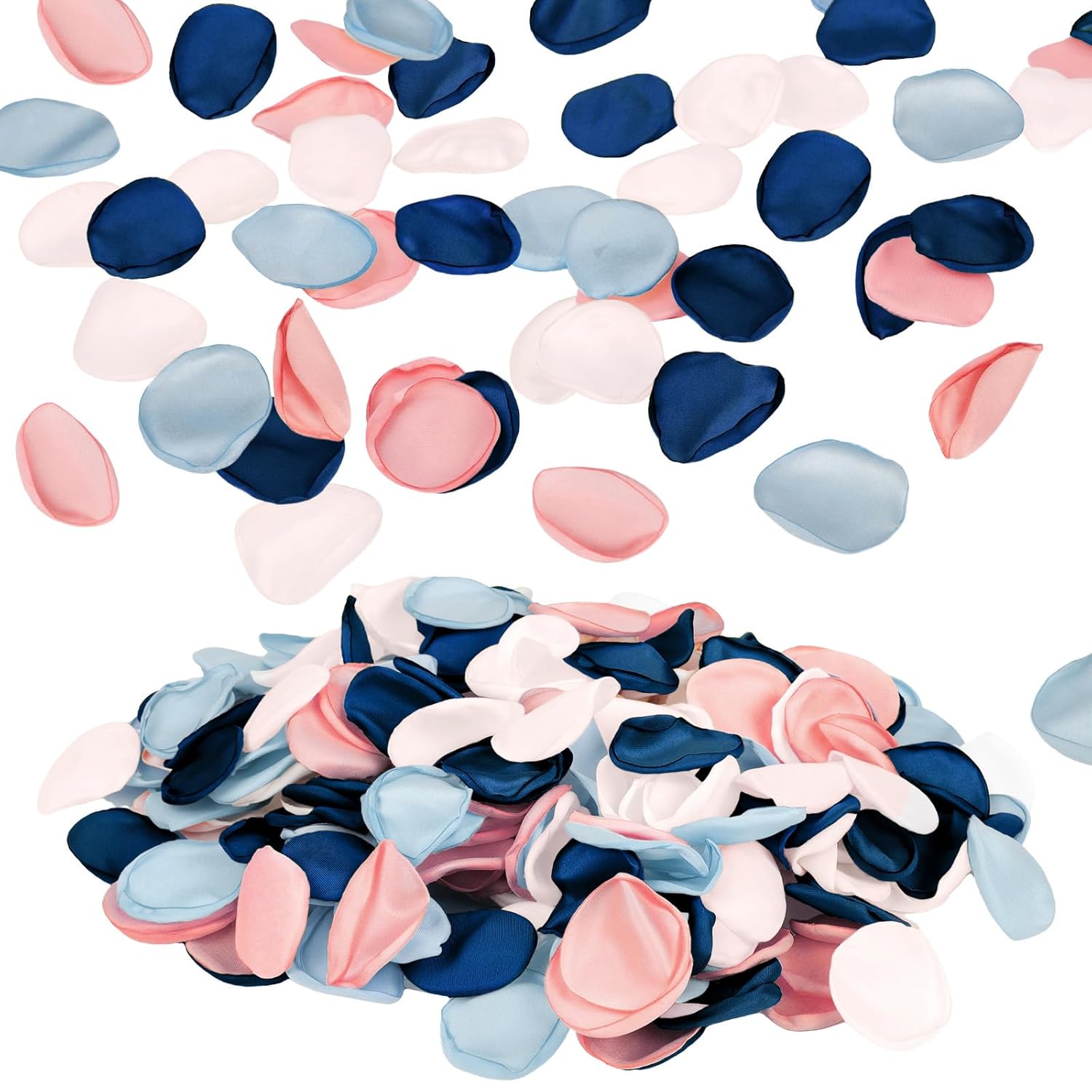 300Pcs Fake Rose Petals, Artificial Flowers Petals Blush Pink And Navy Blue Rose Petals For Wedding Flower Girl Basket Aisle Scatter Dinner Party Table Centerpieces Decoration