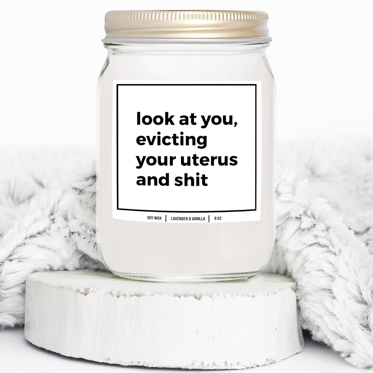 You Nique Designs Look At You Evicting Your Uterus Soy Candle 8Oz - Hysterectomy Gifts - Post Surgery, After Surgery Gifts For Women, Mom, Sister, Friend (Lavender & Vanilla)