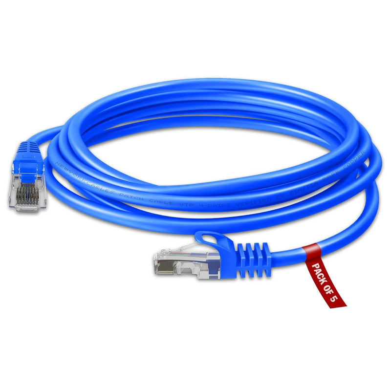 5 Ft Pack Of 5 Cat6 Ethernet Patch Internet Cable | Short Cat 6 Snagless Netwo