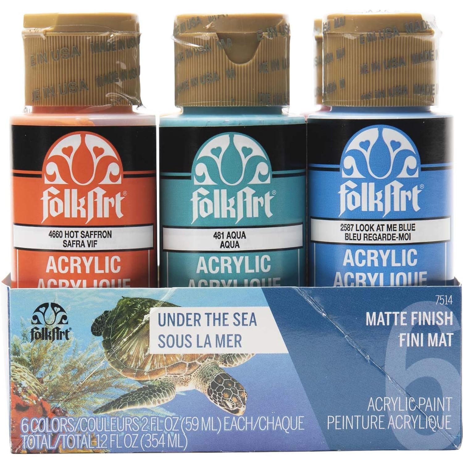 FolkArt 6 Color, Matte Acrylic Paint Set, 2oz, Under the Sea