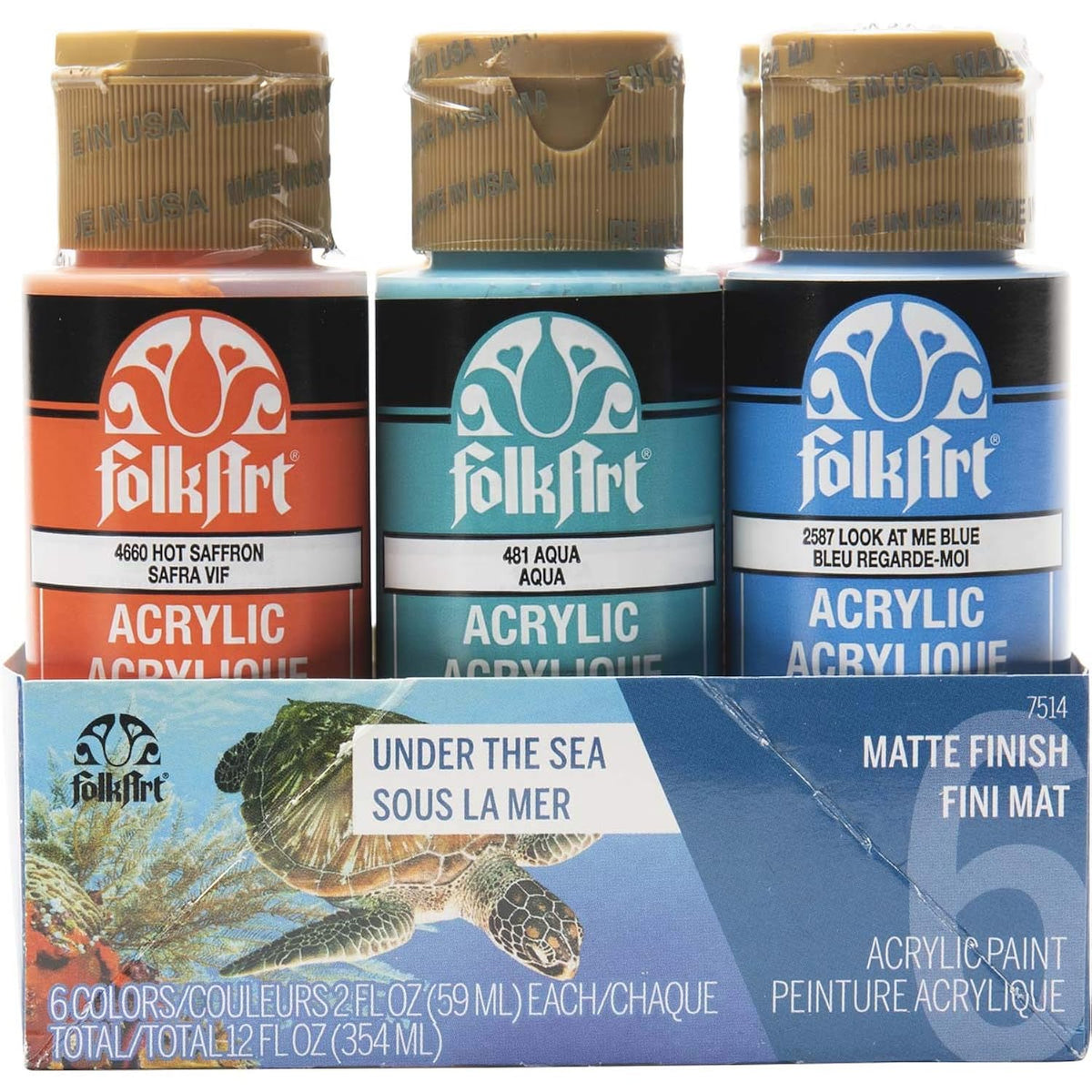 FolkArt 6 Color, Matte Acrylic Paint Set, 2oz, Under the Sea