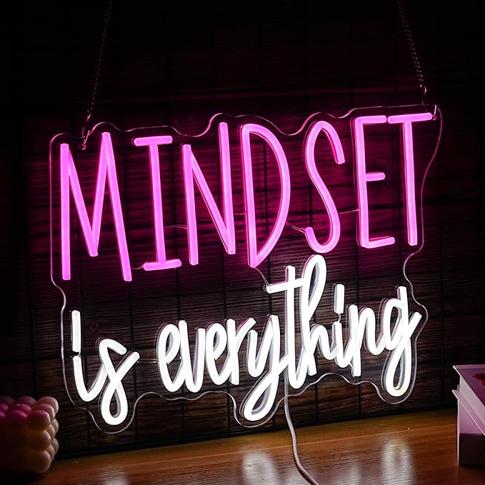 Mindset Is Everything Neon Sign Pink White USB Dimmable LED Wall Light for Office Decor
